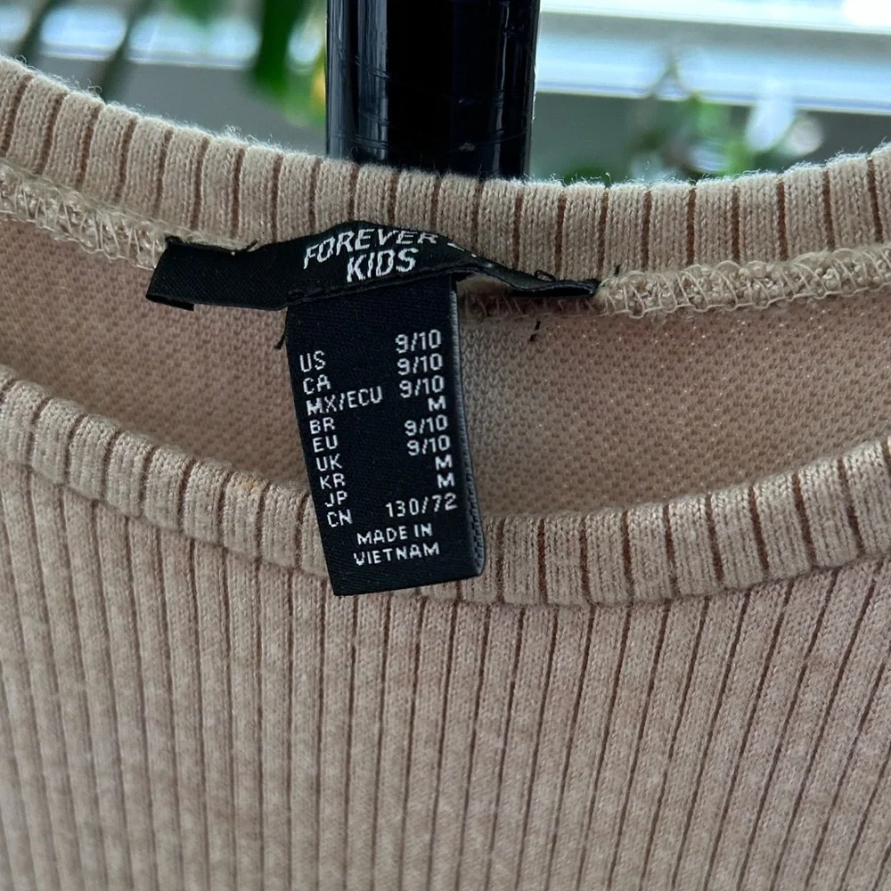 Girls' Long Sleeve Ribbed Knit Dress - Cream size 9/10